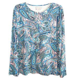 Coolibar Everyday Printed T-Shirt Top Womens Size L Blue Pink Paisley UPF 50+